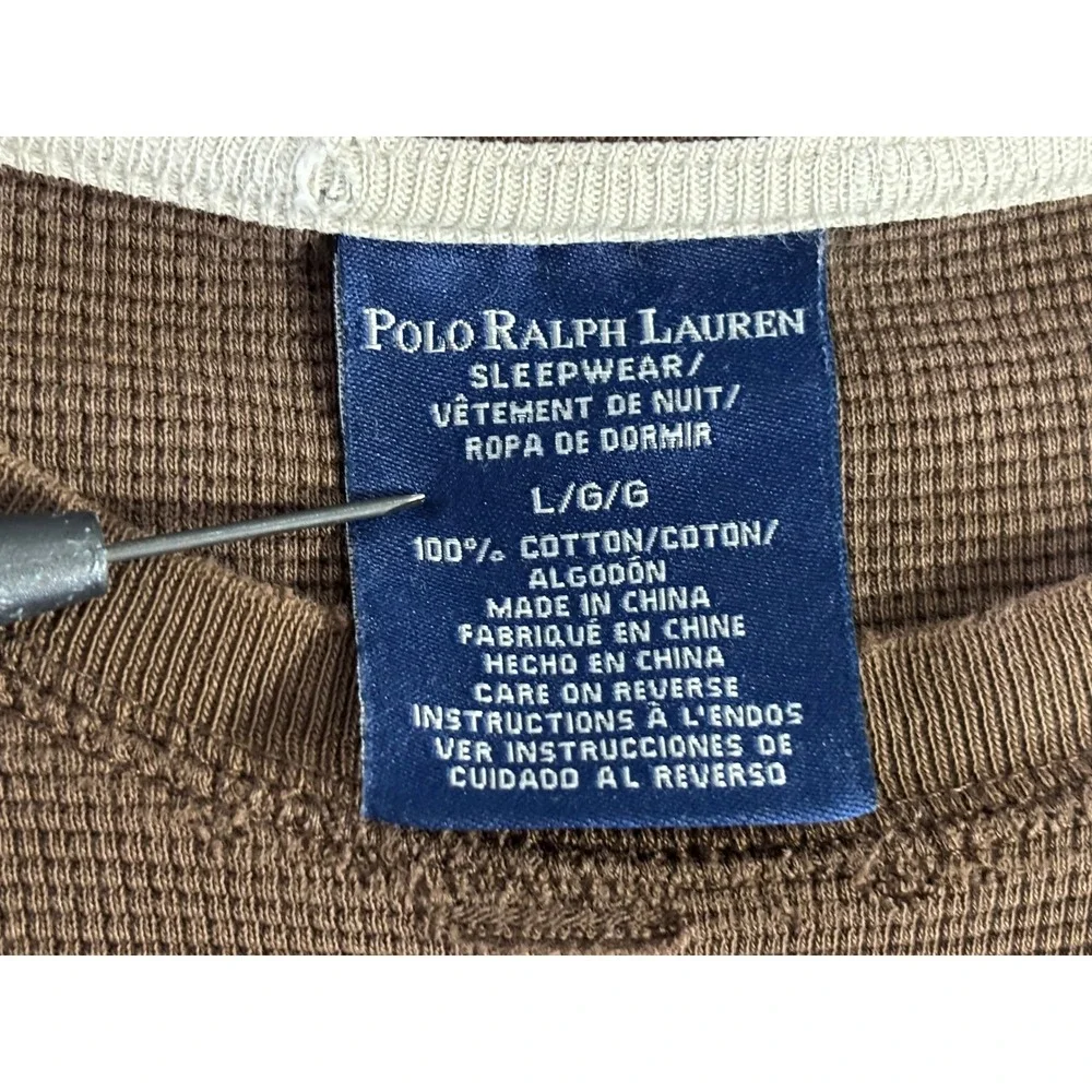Polo‎ Ralph Lauren Mens Brown Sleepwear Long Sleeve Shirt Size Large Distressed